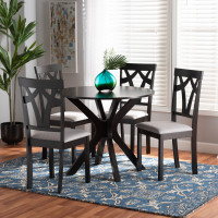 Baxton Studio Luise-Grey/Dark Brown-5PC Dining Set Luise Modern and Contemporary Grey Fabric Upholstered and Dark Brown Finished Wood 5-Piece Dining Set<